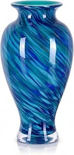 Vaso de vidro azul profundo espirais 30cm alto para decoração