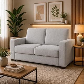 Sofá 2 Lugares Namoradeira Moderno Sala Recepção Luxo Confortável Requinte Linho Cinza