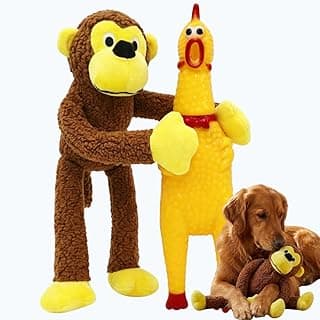 Kit 2 Brinquedo Pet Pelúcia Macaco 40cm Frango Galinha Grande Mordedor para Cachorro Cão
