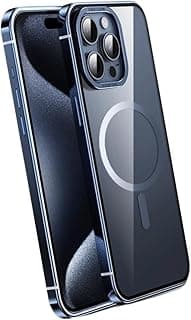 Capa de telefone iPhone 15 Pro com bordas de metal magnéticas, transparente, proteção contra impactos