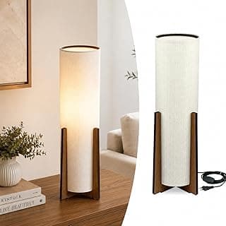 Luminária Abajur Atlântica de Mesa, MDF, 46x14 cm, Imbuia com Cúpula Clara, Estilo Contemporâneo, Bivolt, E27