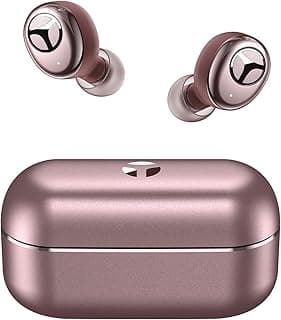 Fone de ouvido Bluetooth Tranya T6 em rosa ouro com caixa de carregamento