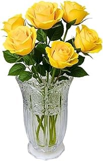 Vaso transparente com padrão geométrico cheio de flores amarelas