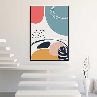 Quadro abstrato decorativo vertical com moldura preta para sala ou quarto