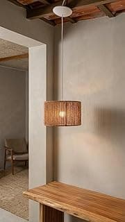 Lustre pendente artesanal em fibra de sisal marrom para iluminação boho chic