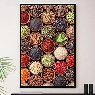 Quadro decorativo de temperos de cozinha em fundo branco, moldura preta, A3, 35x45cm