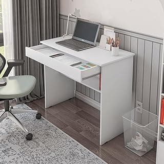 Escrivaninha Mesa de Computador com 1 Gaveta e Prateleira para Quarto ou Escritório Estudo Notebook (Branco)