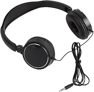Fone de ouvido dobrável preto com fio, protetores de ouvido acolchoados e cabo com conector de 3,5 mm