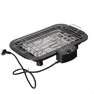 Churrasqueira elétrica portátil sem fumaça 1800W/2000W preta com grelha ajustável e termostato de 6 níveis