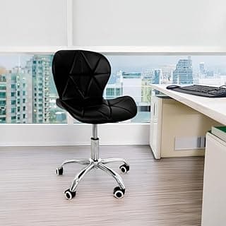 Cadeira Escritório Slim Giratória Estofada Com Rodinhas Home Office Estudo Escrivaninha Base Cromada(Preto)