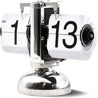 Relógio de mesa flip retrô mecânico Betus com display digital alimentado por bateria, branco com detalhes em preto e prata