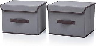 Kit 2 Caixas Organizadoras com Tampa Dobráveis 36x23x23 I Organizador Multiuso em Tecido Respirável com Alça I Para Roupas Cama Banho Brinquedos Armário (Cinza)