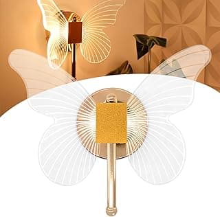 Luminária arandela dourada com asas de borboleta, iluminação frontal