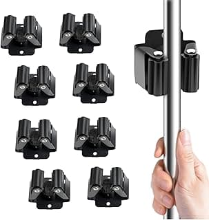 Kit 8 suportes para vassouras pretos com ganchos para parede