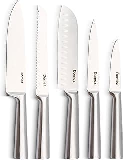 Conjunto de facas de cozinha profissional DOMEZ em aço inoxidável 4Cr13 com lâminas serrilhadas e cabos metálicos