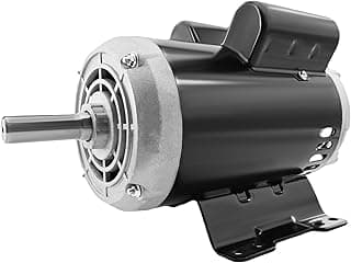 Motor compressor de ar preto e cinza com eixo de saída e ventilação