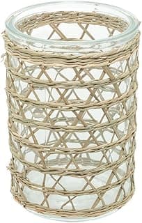 Vaso Wolff de vidro e fibra natural cilíndrico, 10cm x 13cm
