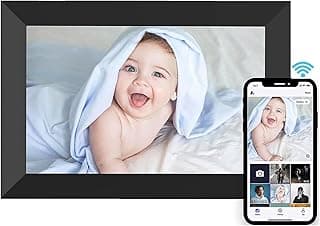 Moldura digital de 10,1 polegadas com bebê sorridente e ícone de WiFi
