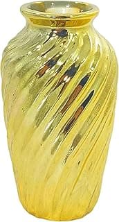 Vaso decorativo dourado com design espiral, ideal para decoração de lavabo, sala e cozinha.