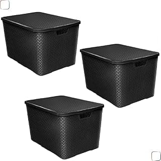 Kit 3 Caixas Organizadora Rattan Empilhavel Grande 40 Litros - Preto