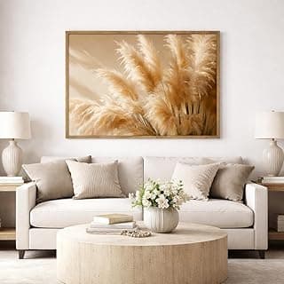 Quadro decorativo canvas folhagem bege 60x90 cm com moldura madeira para sala