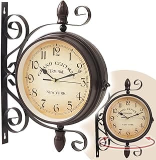 Relógio de parede vintage dupla face preto e bege com texto branco