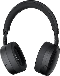 Fone de ouvido Bluetooth preto com cancelamento de ruído, dobrável e entradas P2 e Tipo-C.