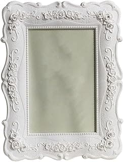 Porta-retrato de resina branca com borda floral minimalista