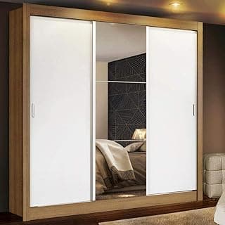 Guarda-roupa Casal Madesa Mônaco 3 Portas de Correr com Espelho - Rustic/branco