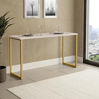 KLM Móveis Mesa de Jantar Industrial 120x45cm para 2 Lugares, Dourado/Off White, 120cm Largura x 45cm Profundidade x 75cm Altura, 12kg, Suporta até 15kg, Estrutura Metálica, Tampo MDF 12mm