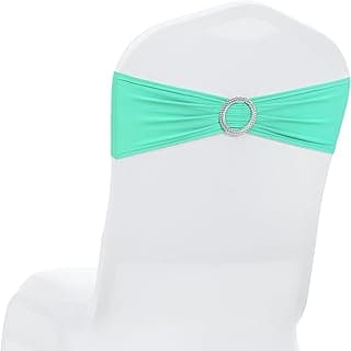 Faixa elástica para cadeira verde-água com fivela prateada, decoração para eventos