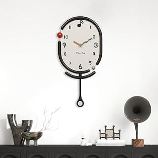 Relógio de parede oval silencioso com pêndulo de concha, preto e branco, 61 cm