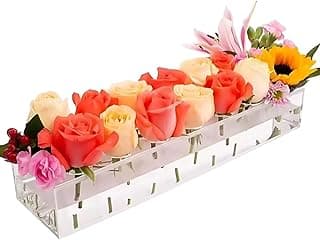 Vaso decorativo acrílico centro de mesa 60cm com flores coloridas