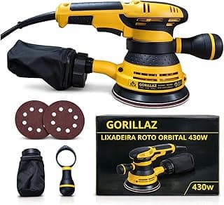 Lixadeira Roto Orbital Elétrica SW2 430W 110V com Empunhadura Modelo SW-2 Elétrico com Fio Inclui Coletor de Pó Carvão e Lixa Amarelo Gorillaz