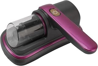 Aspirador de pó portátil preto e roxo com botão liga/desliga dourado