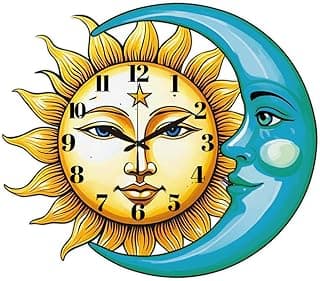 CHGCRAFT Relógio de parede com padrão de sol e lua 14,9 polegadas estrela grão de madeira sem tique-taque forma irregular relógio pendurado na parede funciona a bateria para quarto, sala de estar