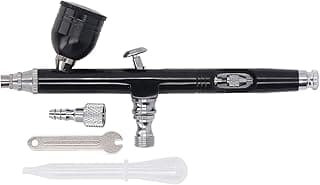 Conjunto de pistola de pulverizador de aerógrafo com compressor, acessórios e fundo branco