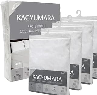 Kit Protetor de Colchão e Travesseiro Kacyumara, 5 peças, tamanho Queen, branco e cinza, impermeável