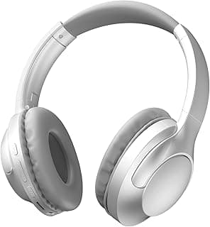 Fone de ouvido Bluetooth over-ear prata cinza, cancelamento de ruído, design dobrável, almofadas acolchoadas