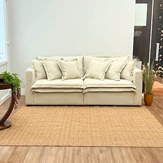 Sofá branco em sala com tapete sisal bege antiderrapante