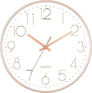 Relógio de parede branco e rose gold, moderno, silencioso, sem tique-taque, quartzo, para cozinha, sala, quarto, escritório, decoração de parede.