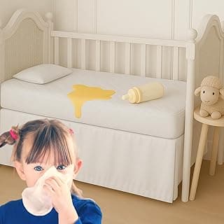 Capa protetora de colchão impermeável para berço americano branco, tamanho 130x70x12cm, com mancha de ovo no colchão
