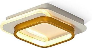 Luminária de teto LED quadrada moderna, branco e ouro, para corredor, quarto e sala de estar