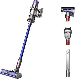 Aspirador de pó sem fio Dyson V11 em níquel e azul com acessórios