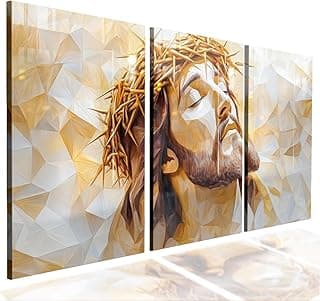 Kit 3 quadros decorativos abstratos Jesus coroa espinhos sala quarto escritório