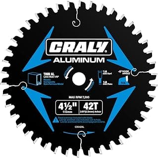 CRALY Lâmina de Serra Circular de 4-1/2 Polegadas com 42 Dentes Para Corte de Alumínio E Metais Não Ferrosos, Furo de 3/8 Mm, Ponta de Carboneto, Corte Fino, Acabamento Black Ice, Para Alumínio Fino