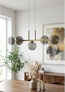 Luminária pendente dourado fumê com 5 globos quadrados de vidro transparente