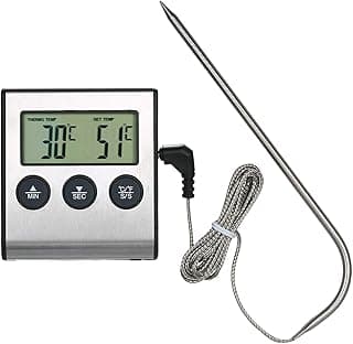 KKmoon Churrasqueira Termômetro Termômetro de alimentos 0 ~ 250 ° C Termômetro de cozimento de alimentos com função de temporizador de alarme LCD Medidor digital de temperatura de alimentos para churrasco de cozinha