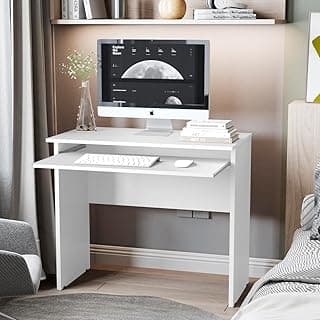 Escrivaninha Compacta e Charmosa com Porta Teclado para Home Office e Estudos (BRANCO)