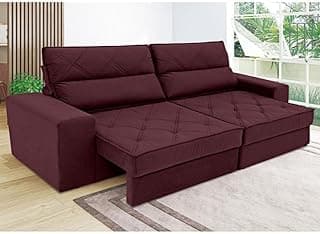 Sofá Linoforte 4 lugares retrátil e reclinável em suede vermelho carmim
